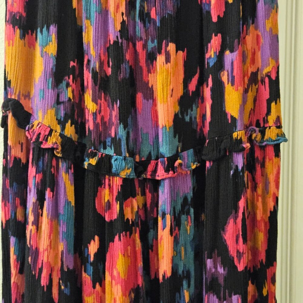 Boho prairie tier ruffle multicolor Vacay Resort Cottagecore Beach maxi dress L - Picture 6 of 15